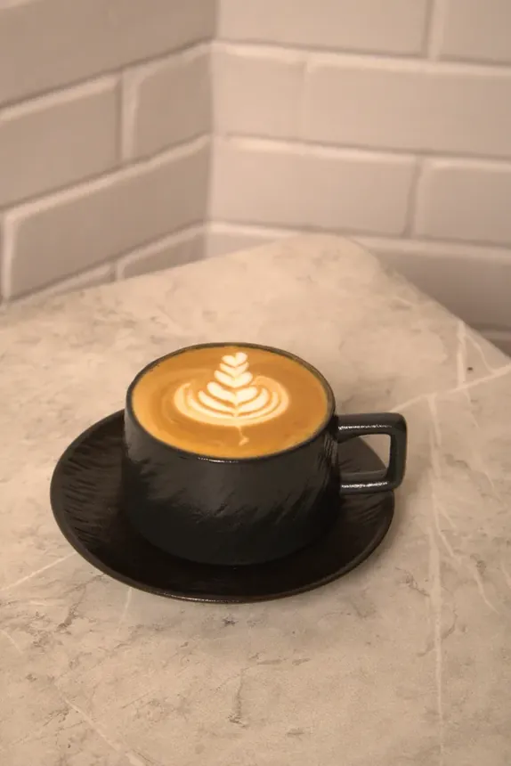 A freshly poured cappuccino